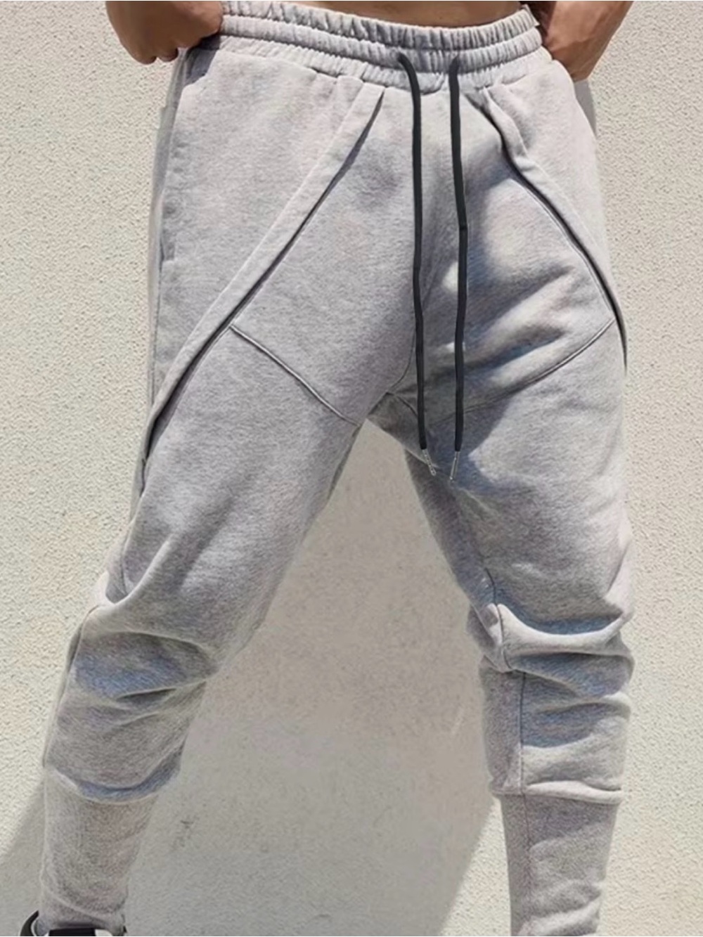 Gray Drop-Crotch Jogger Pants